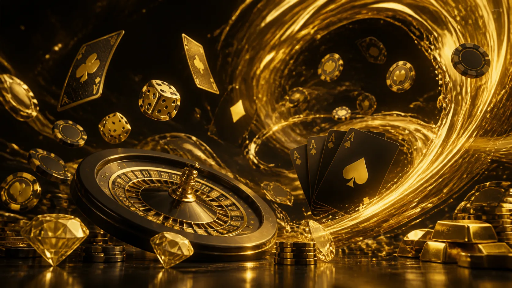 A luxurious Betandyou casino-themed hero banner featuring poker chips, glowing dice, and a holographic roulette wheel.